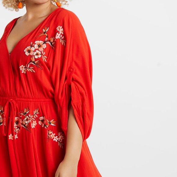 City Chic Seville Tunic Dress Size 18 Embroidered Bright Orange Red Tigerlilly - Picture 11 of 12